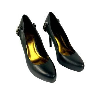 Fergie Women's Stiletto Black w/ Chain accent on heel sz 8